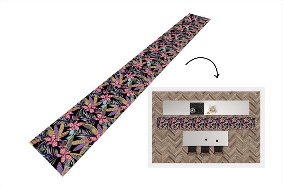 KitchenYeah Keukenloper Keukenmat Hawaii Regenboog Bloemen Bladeren Psychedelisch 480x60 cm Keuken vloerkleed