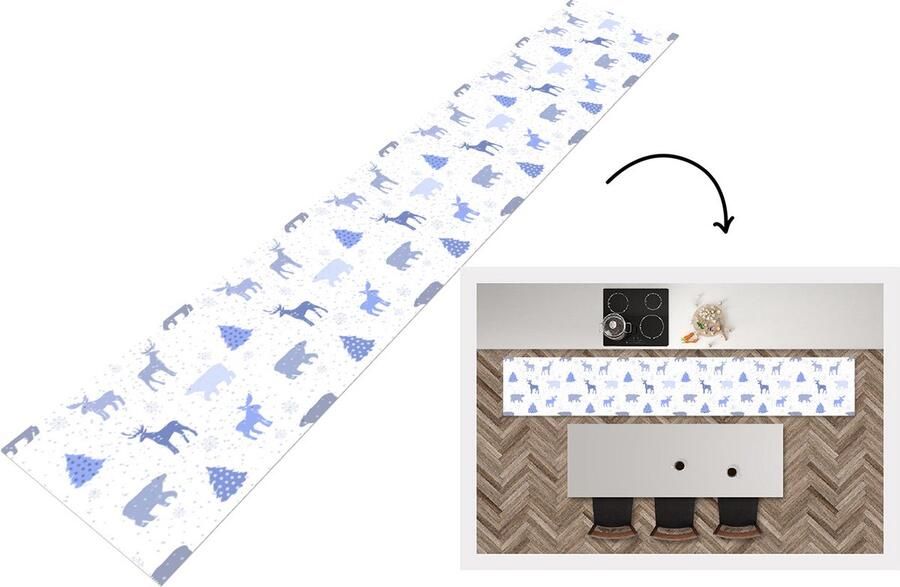 KitchenYeah Keukenloper Keukenmat Hert Patroon Sneeuw 360x60 cm Keuken vloerkleed