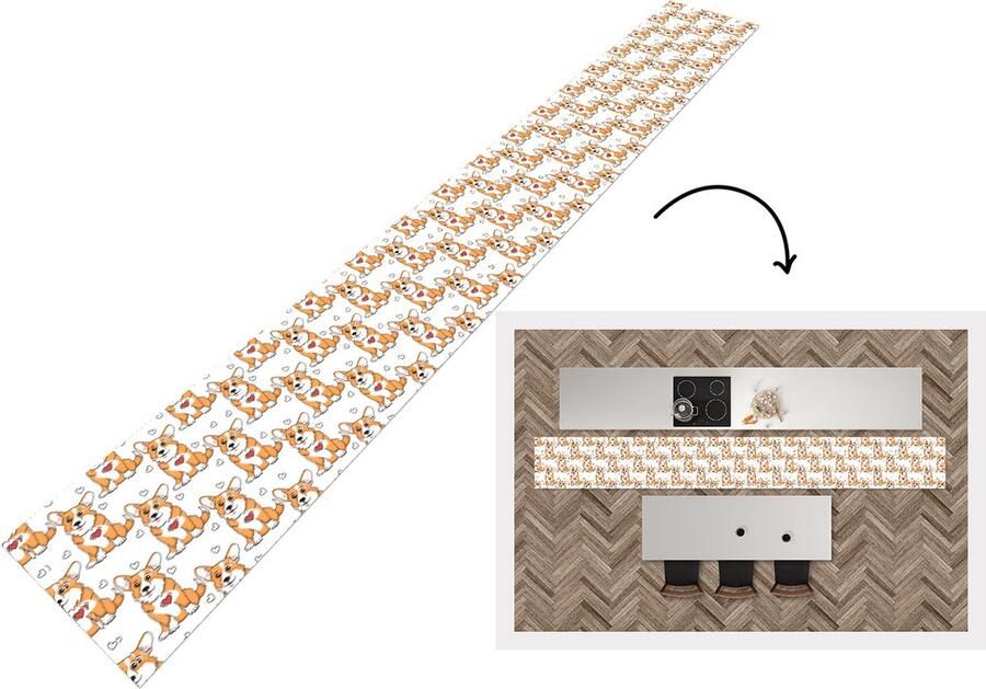 KitchenYeah Keukenloper Keukenmat Hond Hart Patronen Jongen 480x60 cm Keuken vloerkleed
