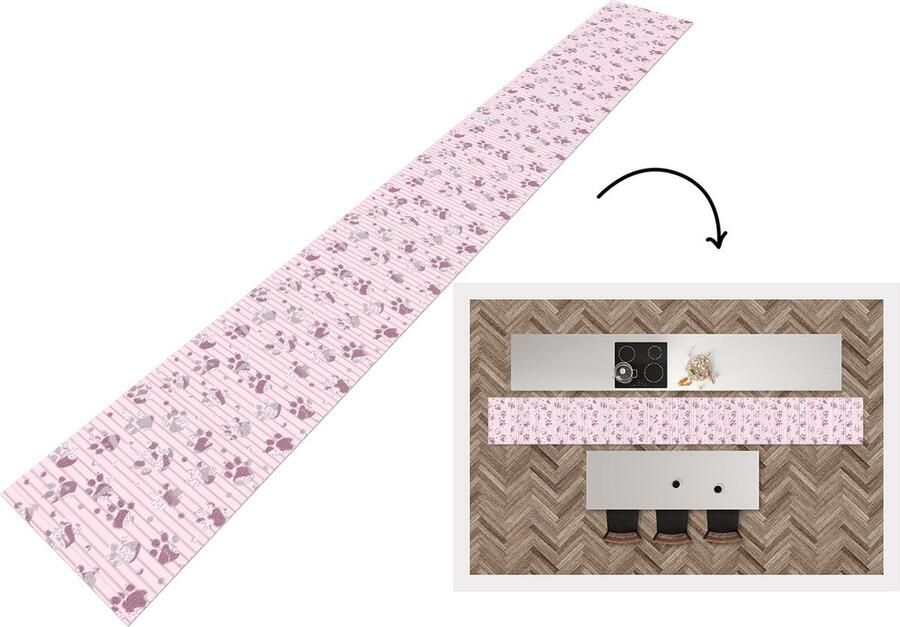 KitchenYeah Keukenloper Keukenmat Hond Roze Patronen 480x60 cm Keuken vloerkleed