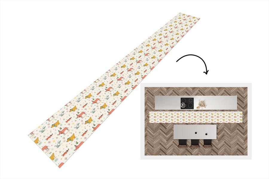 KitchenYeah Keukenloper Keukenmat Hond Teckel Patronen Bloemen 400x50 cm Keuken vloerkleed