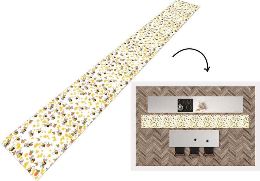 KitchenYeah Keukenloper Keukenmat Honing Bij Bloemen Patronen Lente 480x60 cm Keuken vloerkleed