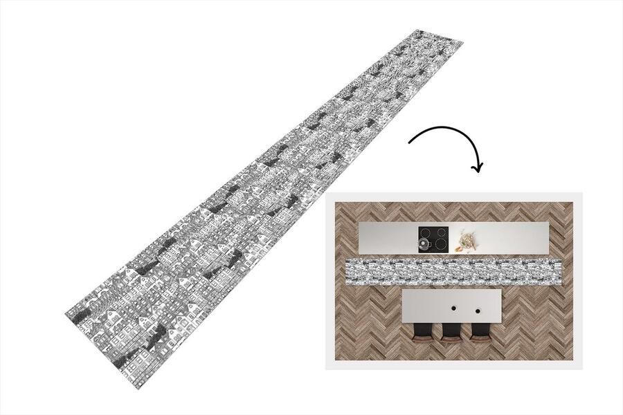 KitchenYeah Keukenloper Keukenmat Huis Patronen Londen 480x60 cm Keuken vloerkleed