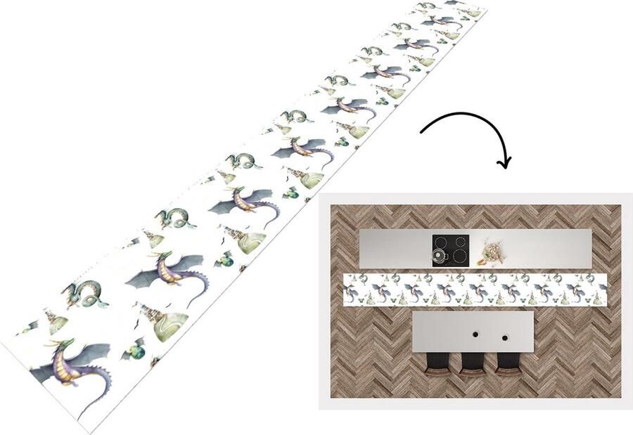 KitchenYeah Keukenloper Keukenmat Jongens Patronen Draak Kasteel 480x60 cm Keuken vloerkleed