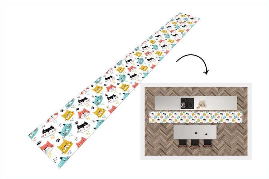 KitchenYeah Keukenloper Keukenmat Jongens Patronen Katten 480x60 cm Keuken vloerkleed