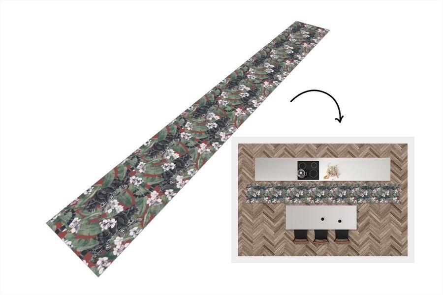 KitchenYeah Keukenloper Keukenmat Jungle Bloem Panter Patronen 400x50 cm Keuken vloerkleed