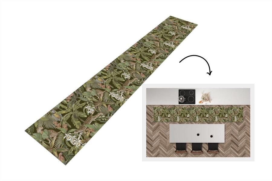 KitchenYeah Keukenloper Keukenmat Jungle Dieren Vintage Patroon 360x60 cm Keuken vloerkleed