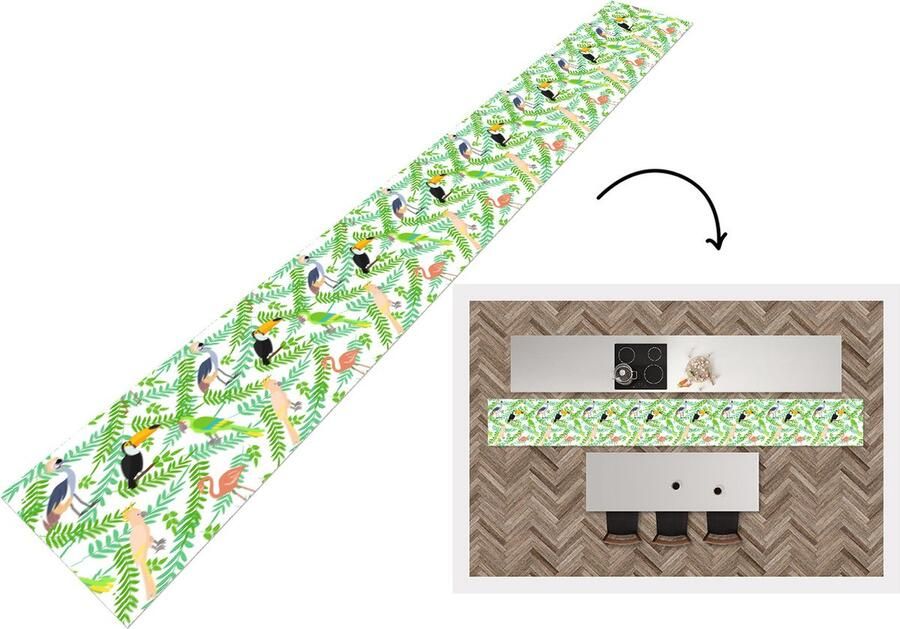 KitchenYeah Keukenloper Keukenmat Jungle Vogel Patronen 400x50 cm Keuken vloerkleed