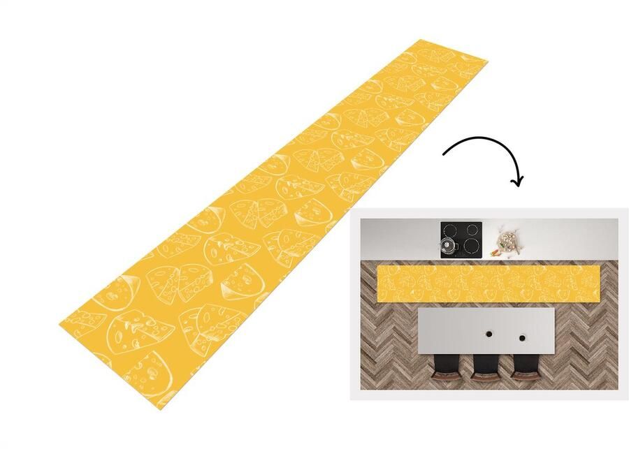 KitchenYeah Keukenloper Loper keuken Kaas Geel Design 300x50 cm Keukenloper vinyl
