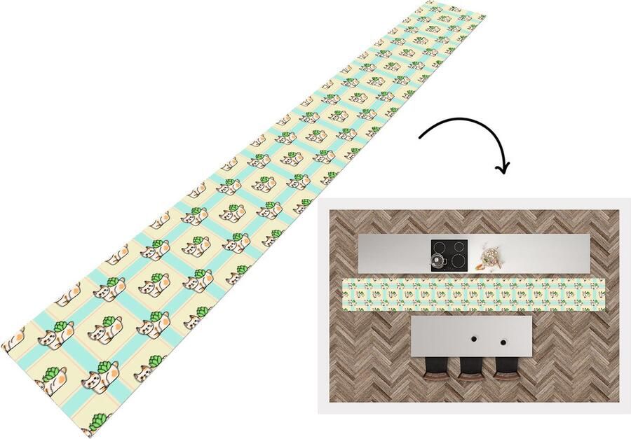 KitchenYeah Keukenloper Keukenmat Katten Planten Pastel Kind Patroon 480x60 cm Keuken vloerkleed