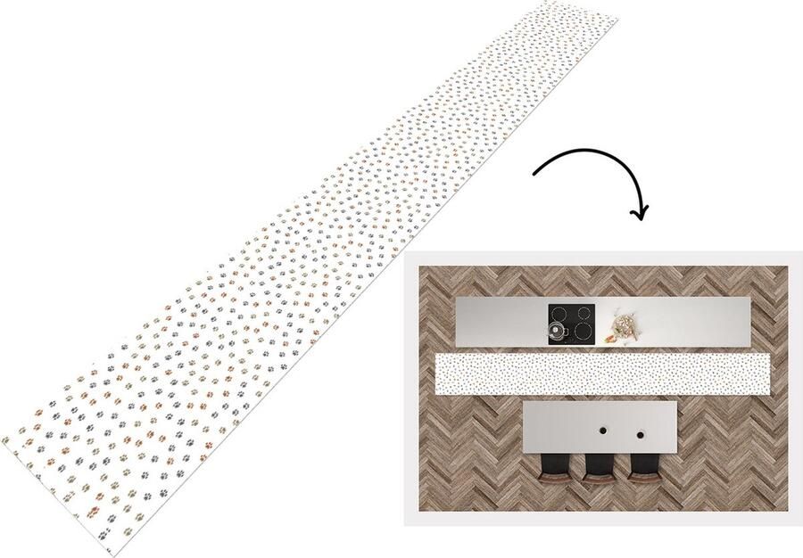 KitchenYeah Keukenloper Keukenmat Katten Pootafdruk Huisdieren Patronen 480x60 cm Keuken vloerkleed