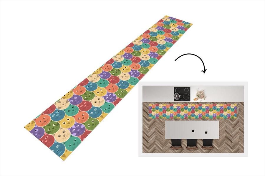 KitchenYeah Keukenloper Keukenmat Katten Regenboog Kind Design 360x60 cm Keuken vloerkleed