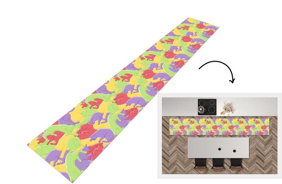 KitchenYeah Keukenloper Keukenmat Katten Regenboog Kinderen Pastel Patronen 360x60 cm Keuken vloerkleed