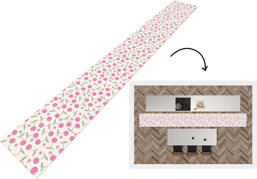 KitchenYeah Keukenloper Keukenmat Kersen Bloemen Stippen Patronen 480x60 cm Keuken vloerkleed