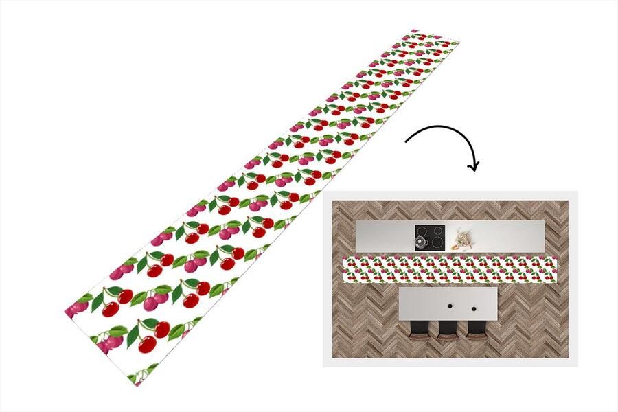 KitchenYeah Keukenloper Keukenmat Kersen Patronen Fruit 480x60 cm Keuken vloerkleed