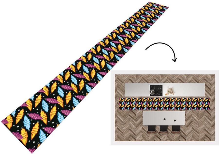 KitchenYeah Keukenloper Keukenmat Kerst Patronen Lamp 480x60 cm Keuken vloerkleed