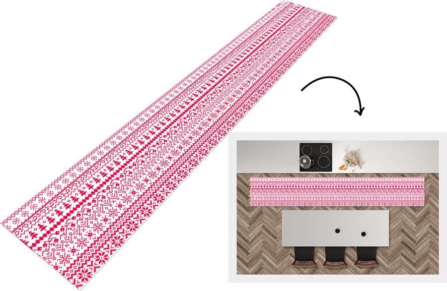 KitchenYeah Keukenloper Keukenmat Kerst Patroon Boom 360x60 cm Keuken vloerkleed