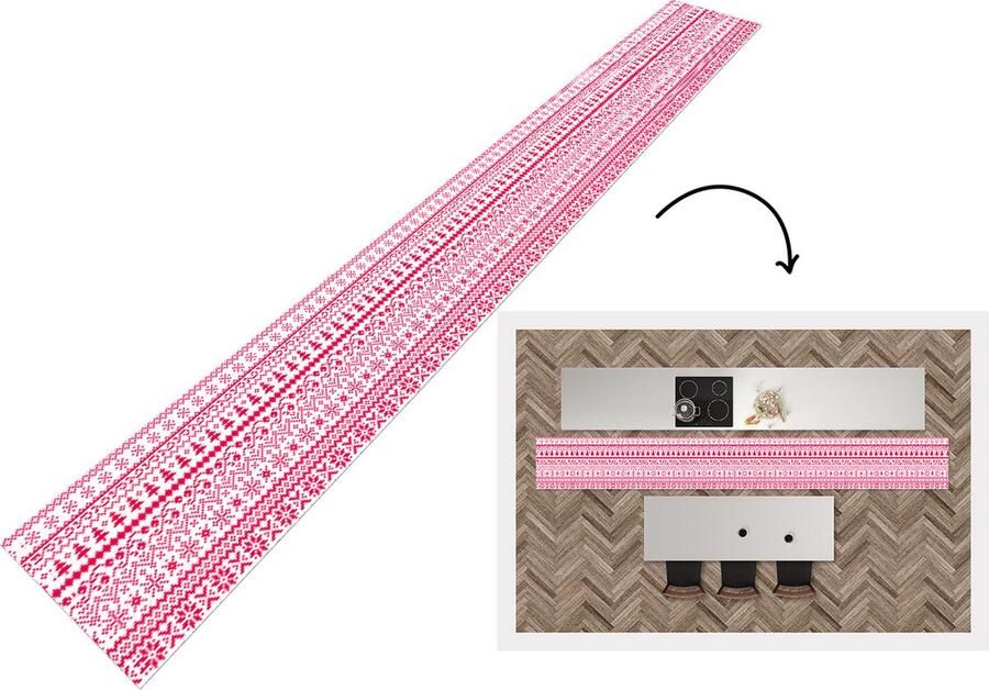 KitchenYeah Keukenloper Keukenmat Kerst Patroon Boom 400x50 cm Keuken vloerkleed