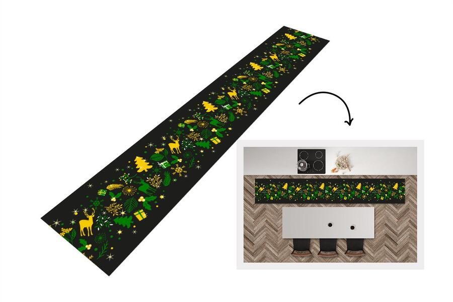 KitchenYeah Keukenloper Keukenmat Kerst Patroon Hert 360x60 cm Keuken vloerkleed