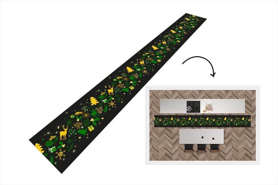 KitchenYeah Keukenloper Keukenmat Kerst Patroon Hert 400x50 cm Keuken vloerkleed