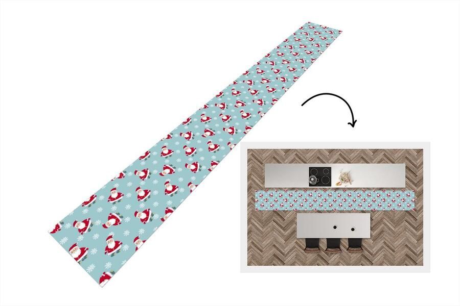 KitchenYeah Keukenloper Keukenmat Kerstman Sneeuwvlok Patronen Kerst 480x60 cm Keuken vloerkleed