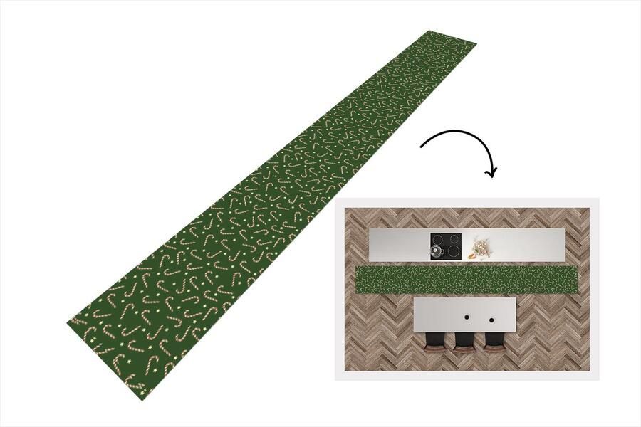 KitchenYeah Keukenloper Keukenmat Kerstmis Patronen Zuurstok Sterren 400x50 cm Keuken vloerkleed