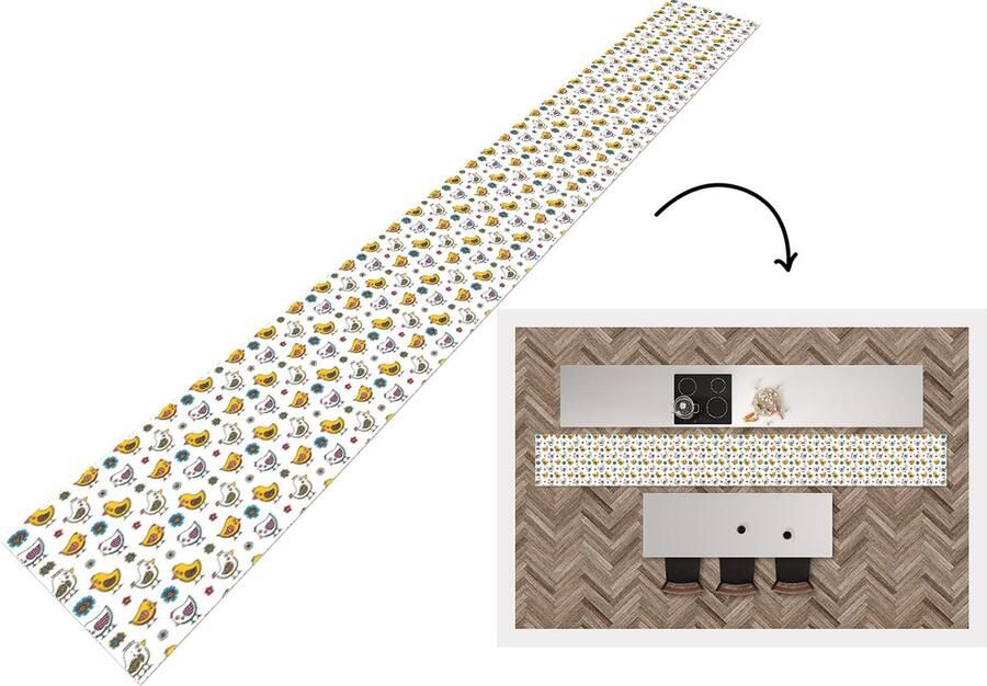 KitchenYeah Keukenloper Keukenmat Kip Bloemen Lente Patronen Kinderen 400x50 cm Keuken vloerkleed