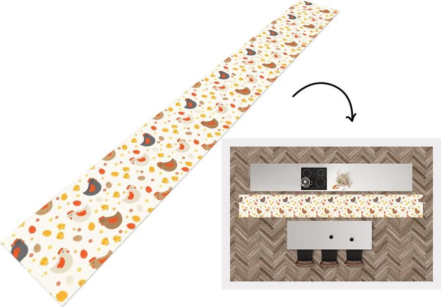 KitchenYeah Keukenloper Keukenmat Kip Eieren Patroon 480x60 cm Keuken vloerkleed