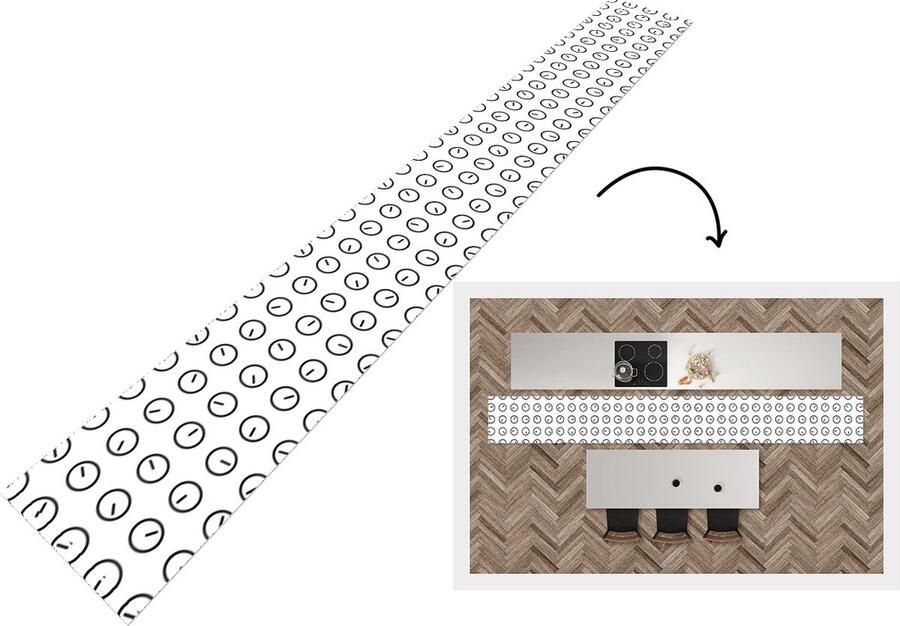 KitchenYeah Keukenloper Keukenmat Klok Patronen Minimalisme 480x60 cm Keuken vloerkleed