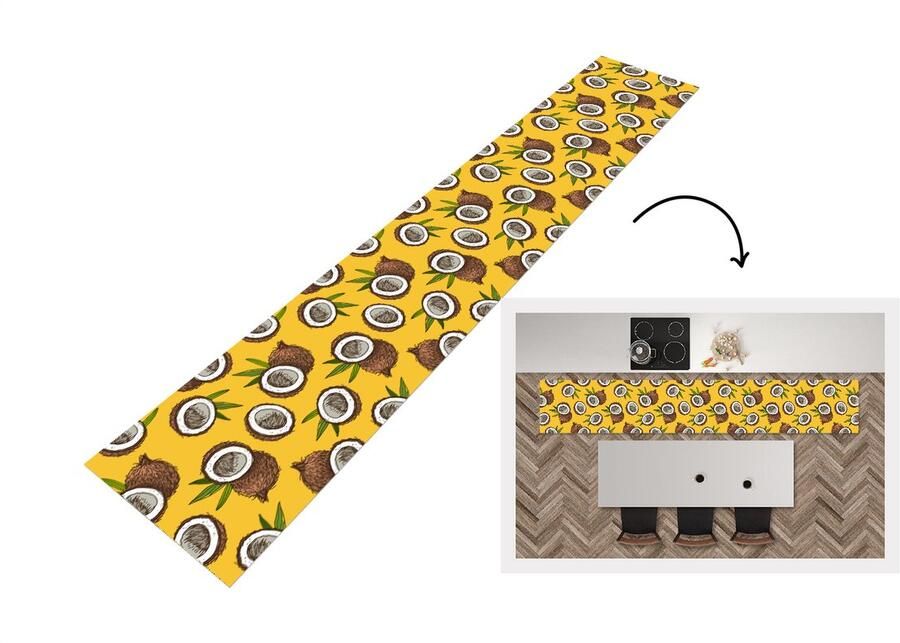 KitchenYeah Keukenloper Keukenmat Kokosnoot Hawaii Tropisch Bladeren Design 360x60 cm Keuken vloerkleed