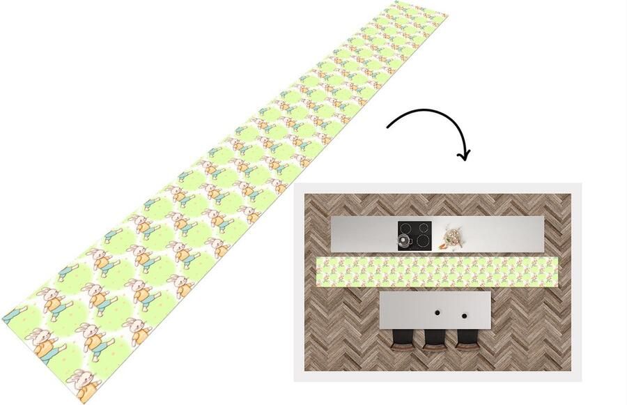KitchenYeah Keukenloper Keukenmat Konijn Patronen Kinderen Cartoon 480x60 cm Keuken vloerkleed