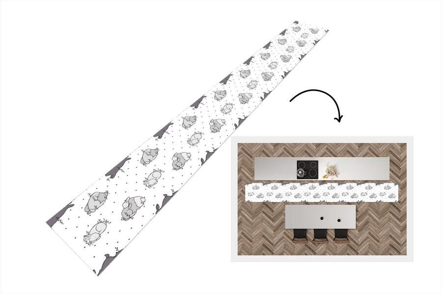 KitchenYeah Keukenloper Keukenmat Konijnen Dieren Slaap Kinderen Patronen 400x50 cm Keuken vloerkleed