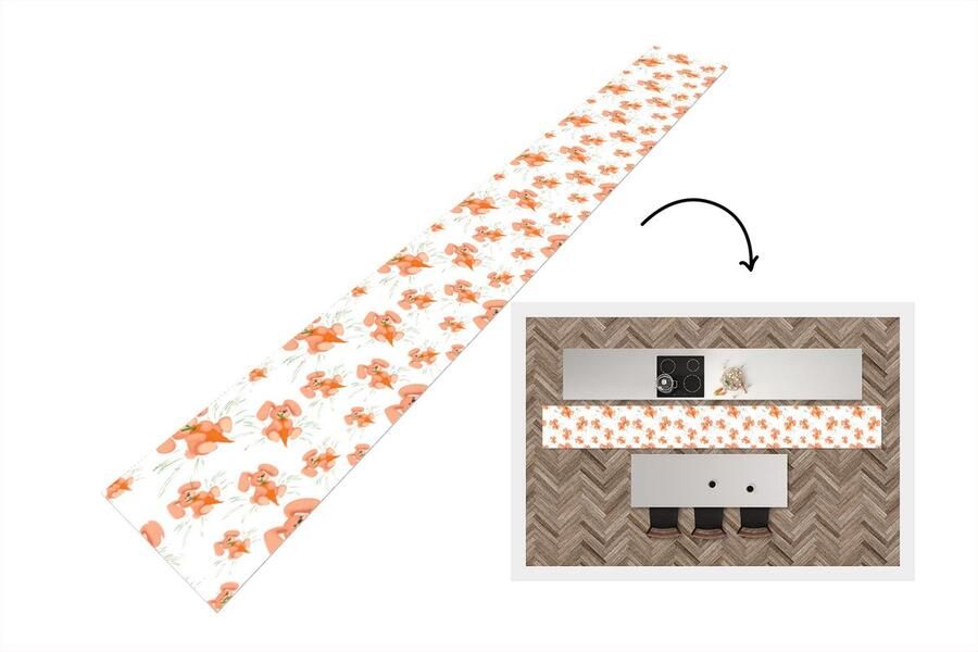 KitchenYeah Keukenloper Keukenmat Konijnen Groente Patronen 480x60 cm Keuken vloerkleed
