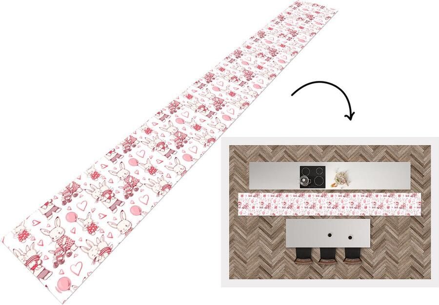 KitchenYeah Keukenloper Keukenmat Konijnen Liefde Patronen 400x50 cm Keuken vloerkleed