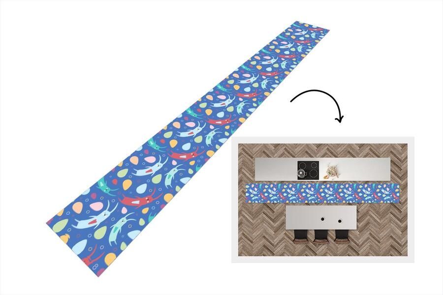 KitchenYeah Keukenloper Keukenmat Konijnen Pastel Regenboog Patronen 400x50 cm Keuken vloerkleed