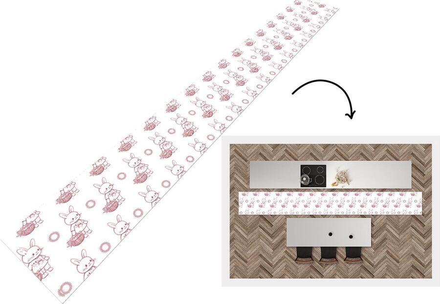 KitchenYeah Keukenloper Keukenmat Konijnen Patronen Dieren Cartoon 480x60 cm Keuken vloerkleed