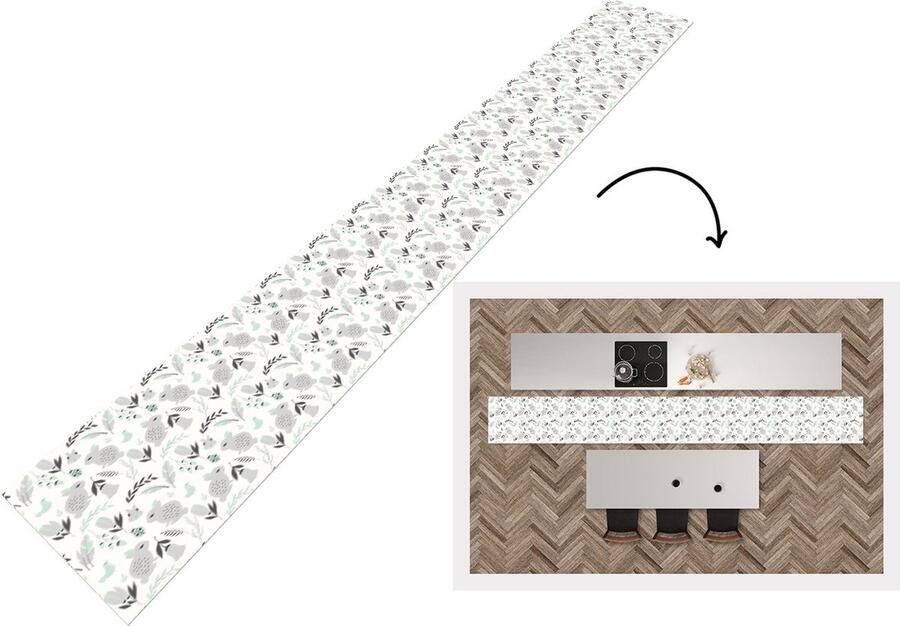 KitchenYeah Keukenloper Keukenmat Konijnen Patronen Lente 480x60 cm Keuken vloerkleed