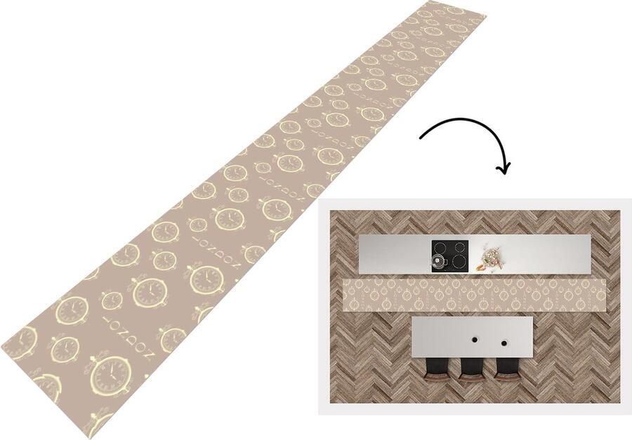 KitchenYeah Keukenloper Keukenmat Londen Klok Patroon Vintage 480x60 cm Keuken vloerkleed