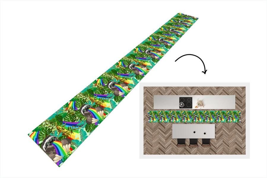 KitchenYeah Keukenloper Keukenmat Luiaard Regenboog Bladeren Patronen 400x50 cm Keuken vloerkleed