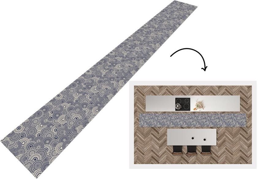 KitchenYeah Keukenloper 480x60 cm Keukenmat vinyl Mandala Blauw Patroon Abstract Keukenmatten loper Keuken vloerkleed tapijt - Foto 2