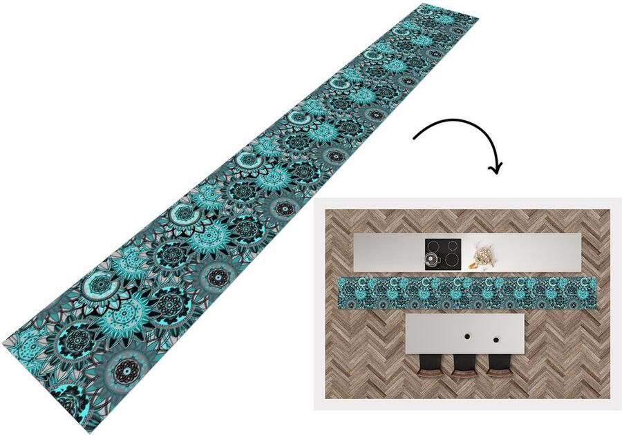 KitchenYeah Keukenloper Keukenmat Mandala Bloemen Design 480x60 cm Keuken vloerkleed