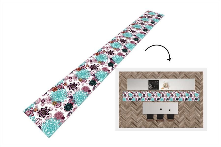 KitchenYeah Keukenloper Keukenmat Mandala Bloemen Patroon 400x50 cm Keuken vloerkleed