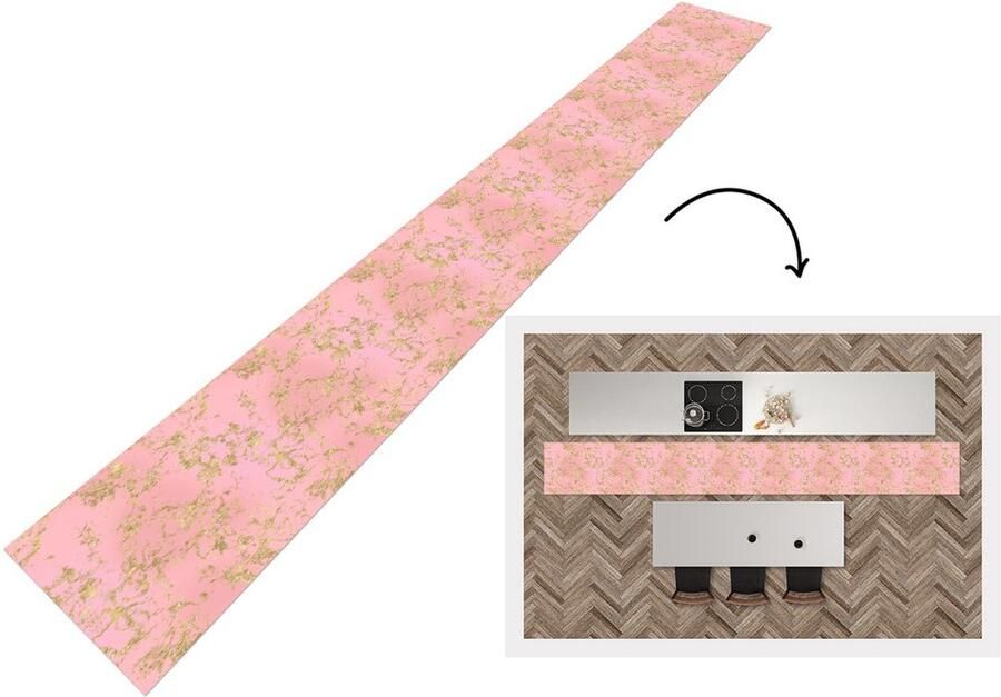 KitchenYeah Keukenloper Keukenmat Marmer Goud Glitter Design 480x60 cm Keuken vloerkleed