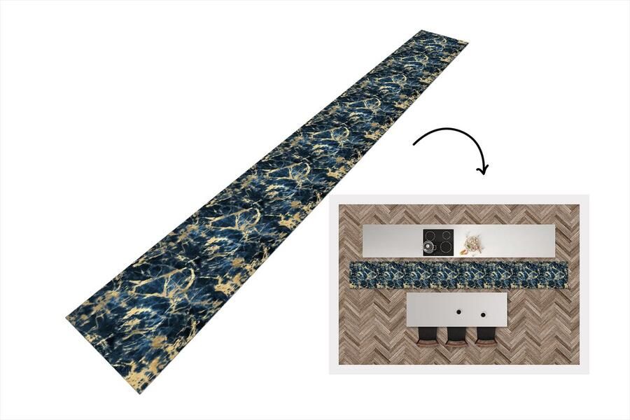 KitchenYeah Keukenloper Keukenmat Marmer Goud Luxe Design 480x60 cm Keuken vloerkleed