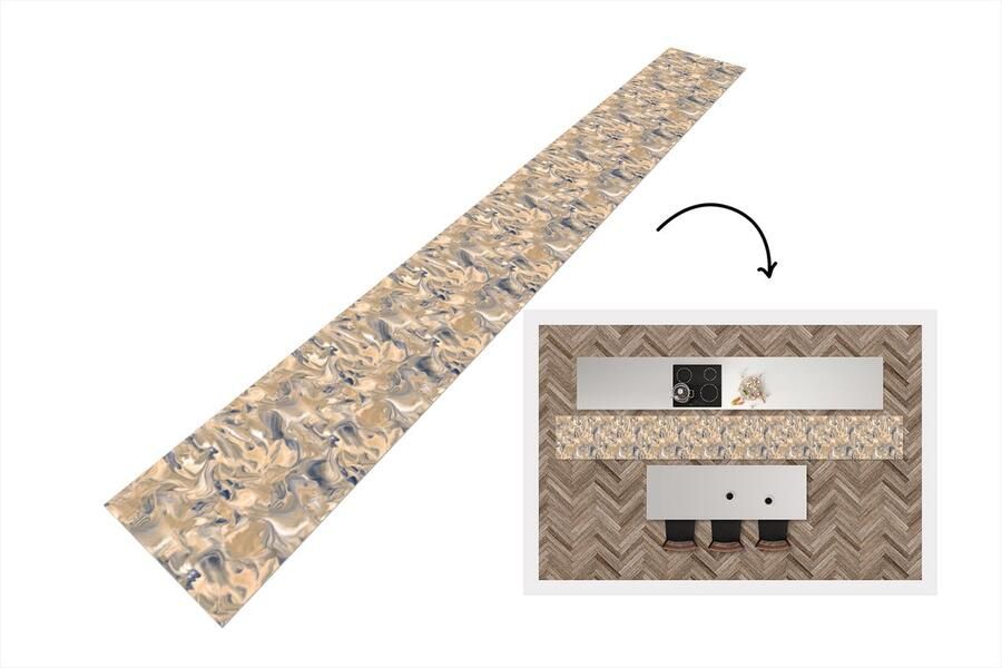 KitchenYeah Keukenloper 400x50 cm Keukenmat vinyl Marmer Grijs Patronen Keukenmatten loper Keuken vloerkleed tapijt