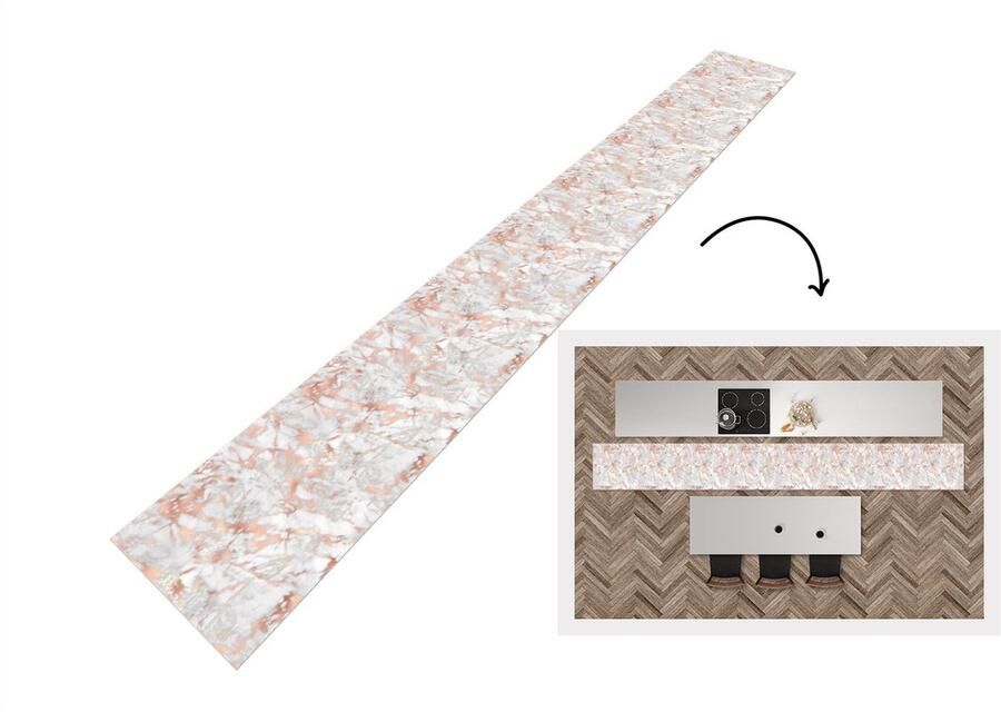 KitchenYeah Keukenloper Keukenmat Marmer Rose goud Luxe Patronen 480x60 cm Keuken vloerkleed