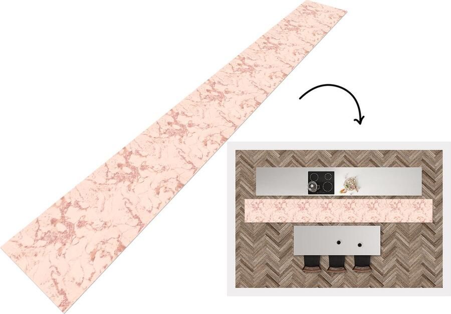 KitchenYeah Keukenloper Keukenmat Marmer Rose goud Patronen Chic 400x50 cm Keuken vloerkleed