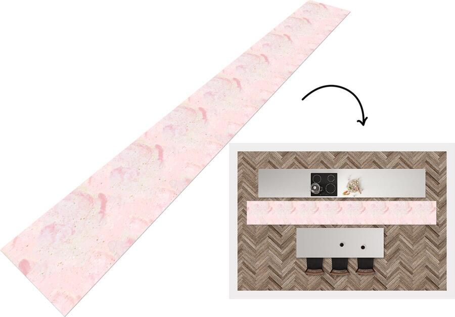 KitchenYeah Keukenloper Keukenmat Marmer Roze Glitter Goud Patronen 400x50 cm Keuken vloerkleed