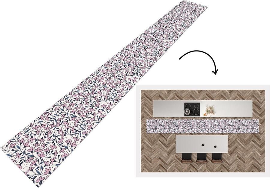 KitchenYeah Keukenloper Keukenmat Meiden Bloemen Roze Patronen 400x50 cm Keuken vloerkleed