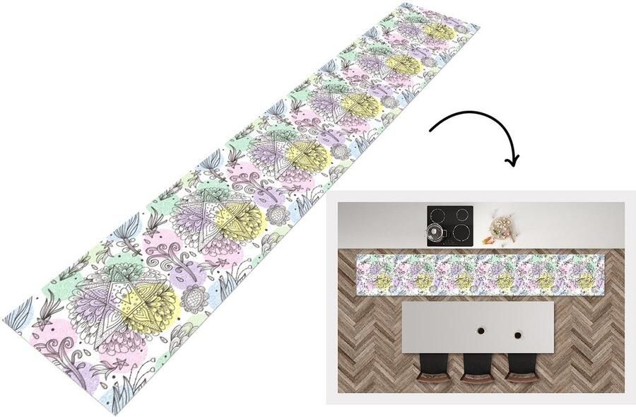 KitchenYeah Keukenloper Keukenmat Meiden Bloemen Sterretjes Patronen 360x60 cm Keuken vloerkleed